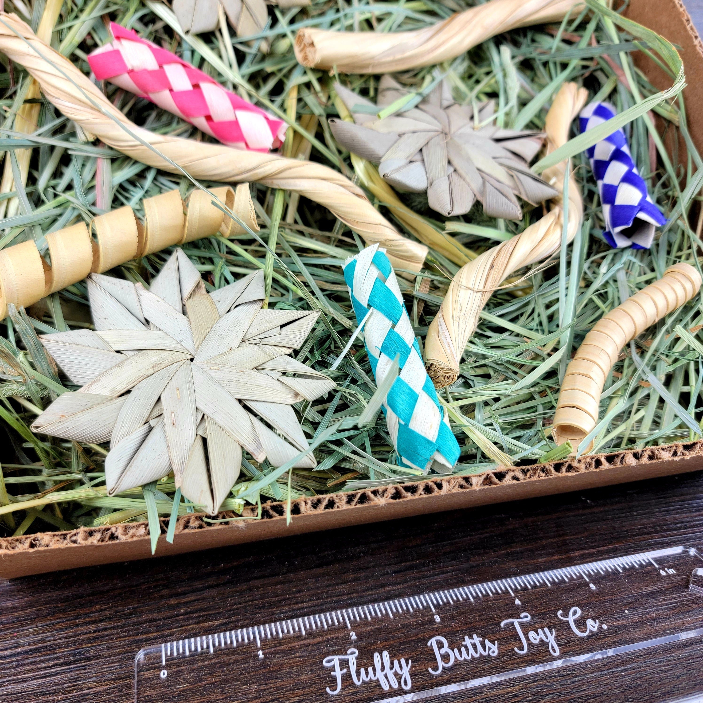 Busy Box #8 (With Hay!) "Palm and Tranquility" - Activity Box for Chinchillas, Bunnies, Rabbits, Guinea Pigs, Rats & Other Critters