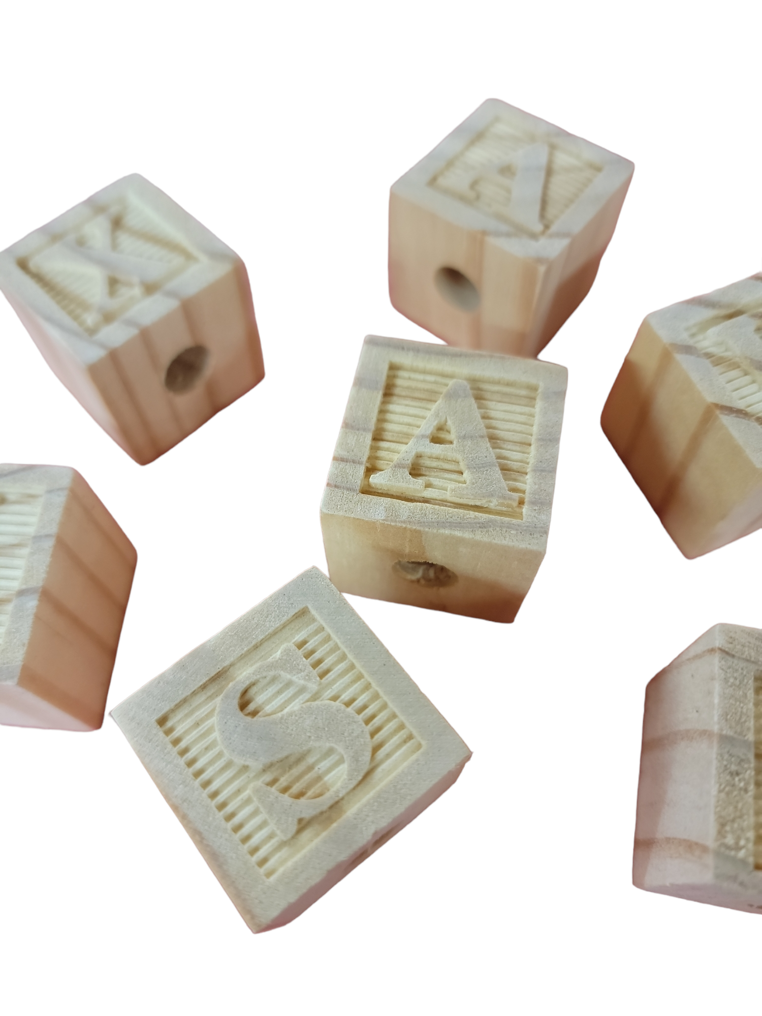 1-1/8" (30mm) Natural ABC Blocks w/hole - 18 Pack