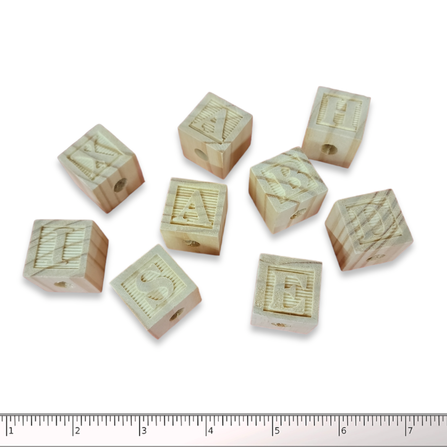 1-1/8" (30mm) Natural ABC Blocks w/hole - 18 Pack